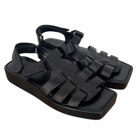 Jeffrey Campbell Poisson Fisherman Sandals Black Leather Size 7 - Picture 7 of 7